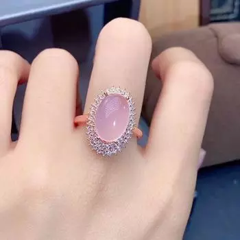 POMOiii Новый имитация льда, камень лотоса, порошок, нефритовый циркон, темперамент, модное открытое кольцо, женские украшения Adjustable Opening розового золота