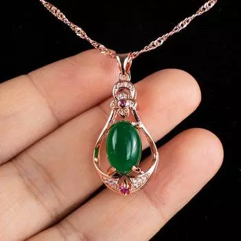 POMOiii Овальной формы Изумрудный драгоценный камень Цвет розового золота Великолепное ожерелье для женщин Очарование Свадебные помолвки Драгоценные камни Жемчужная цепочка на ключицы Женские подарки 45cm