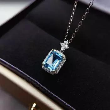 POMOiii прямоугольное ожерелье с имитацией морского синего цвета топаза, нежная цепочка на ключицы, простое ожерелье с кристаллами для женщин, свадебные украшения синий
