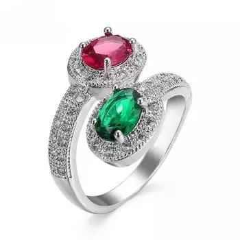 POMOiii роскошное винтажное женское кольцо с полным кубическим цирконом, разноцветное геометрическое кольцо с фианитом, индивидуальное женское вечерние кольцо, ретро ювелирные изделия 6 красный