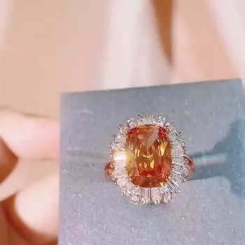 POMOiii Роскошное женское кольцо с цирконом овальной формы цвета шампанского на свадьбу Resizable