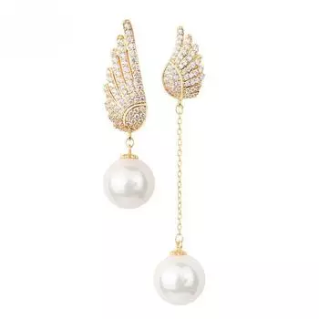 POMOiii Роскошные женские серьги из медного сплава с крыльями ангела, белые свадебные, помолвочные, юбилейные, ювелирные украшения золотой