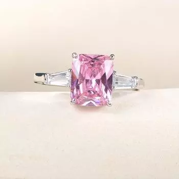 POMOiii уникальные квадратные розовые кольца с цирконием, модные аксессуары для девочек, роскошный подарок на день рождения, женское кольцо, новые ювелирные изделия 6 розовый