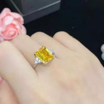 POMOiii Великолепные женские обручальные кольца с большим желтым фианитом, благородные женские аксессуары для вечеринок, подарки, винтажные ювелирные изделия Opening жёлтый