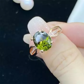 POMOiii зеленое модное простое кольцо с цирконом для женщин, ювелирные изделия для девочек, подарок на вечеринку с камнем овальной формы, индивидуальный подарок на свадьбу Adjustable Opening зелёный