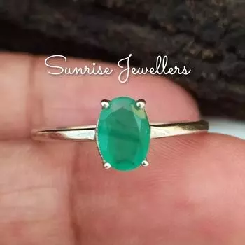 Помолвочное кольцо-солитер из чистого серебра 925 пробы с натуральным замбийским изумрудом 5 Us зелёный