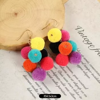 Pompom Earrings Women s Long Personalized Colored Hairball Stud Earrings Vintage Bohemian Vacation Fringed Earrings