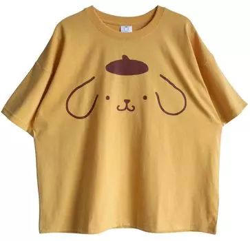 Pompompurin Sanrio Big Face Sanrio Большой размер Простая футболка Мужская Женская (L, Желтый)