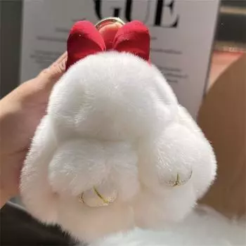 Pompoms Bunny Keychain Cute Fluffy Plush Rabbit Key Ring Fashion Rabbit Fur Keychain Jewelry Gifts