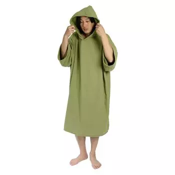 Пончо для серфинга с капюшоном для мужчин и женщин из ткани Imabari, защитное полотенце для переодевания, защита от холода, средние рукава, хлопок 100% (JP, Алфавит, L, Хаки) хаки