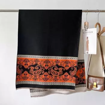 Пончо Двусторонний Шарф из Имитации Кашемира Зимний Толстый Теплый Шаль Женский Шарф с Принтом Пейсли Одеяло Буфанда Роскошная Накидка 66X186cm
