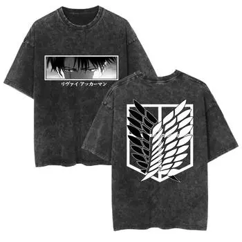 Поношенная футболка в стиле ретро АНИМЕ АТАКА ТИТАНОВ повседневная хлопковая летняя футболка с коротким рукавом Мужские и женские футболки S