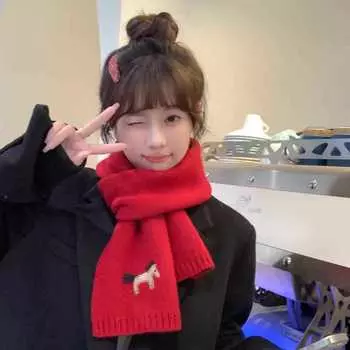 Вышивка пони высококачественный шерстяной шарф женский сезон теплый вязаный парный шарф мужской красный