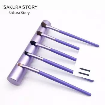 Pony Hair Eyeshadow Brush Set Animal Makeup Brush Lip Brush Nose Shadow Eyebrow Blooming Loose Powder Brush Full Set Makeup Tools Little horse hair 05# Iris 5 Pack (Brush Bucket)