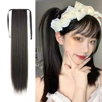 Ponytail Clip In Hairpiece Long straight Wigs Synthetic Ponytail Drawstring Ponytail Hair Extension black-45CM