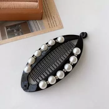 Ponytail Holder Plastic Vertical Clip Hairpin Rhinestone Hair Clip Sweet Pearl Banana Clip Girls