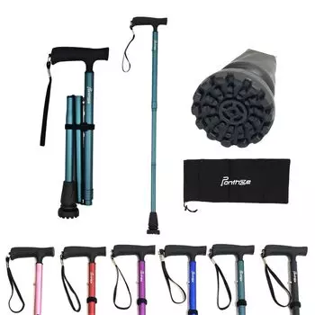 Ponze Cane Folding All Terrain Lightweight Unisex 8 Level Adjustment Black Green Red Pink Purple Blue (Green) зелёный