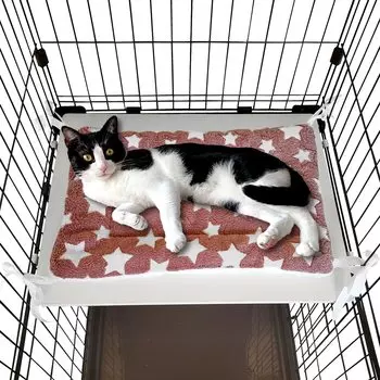 POOKIE Pet Mat Cage Cat Bed No Falling with Four Corner Strings Boa Warm Soft Reversible Washable Fluffy Cat Tower Sofa (Red Star)