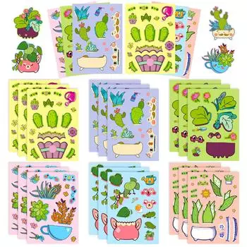 Pop 6 Sheets/Pack Potted Plants Bouquet Puzzle Stickers Children S Educational Diy Toys Gifts Creative Graffiti Stickers