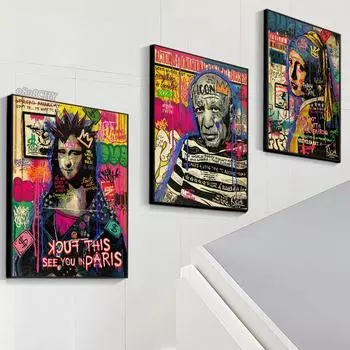 Поп-арт Портрет Плакат Печать Мона Лиза Уличное Граффити Искусство Холст Картины Винтаж Уличные Настенные Художественные Фотографии Куадрос Домашний Декор 21x30 No Frame