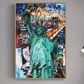 Поп-арт уличное граффити Статуя Свободы Скульптура Картина маслом Эстамп Плакат Абстрактная Настенная картина Украшение дома 21cm30cm NoFrame