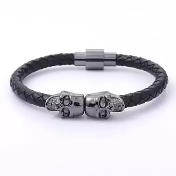 Поп-Череп Кожаный Мужской Браслет Популярные Мальчики Мужество Рыцарство Скелет Мужской Браслет-Подвеска Ювелирные Изделия чёрный