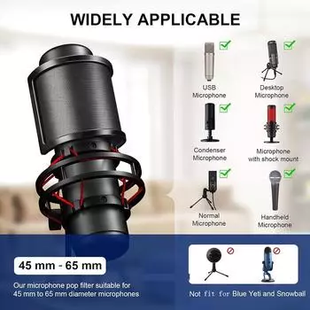 Поп-фильтр, Ветрозащита для микрофона, Маска-экран для ручного микрофона, Аксессуары для микрофона для записи вокала, Видео на YouTube, Стриминга