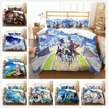 Pop Game Genshin Impact Duvet Cover Set UK Single Double Queen US Twin Full King Size Animal Bedwear EU single(135x200cm)