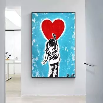 Pop Graffiti Art Heart Canvas Painting Abstract Street Art Posters and Prints Wall Art Picture for LivingRoom Home Decor No Frame 21*30cm No Frame