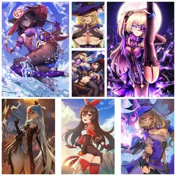 Поп-игра Genshin Impact Poster Белая бумага Мультяшная фигурка Сяо Ху Тао Плакаты и принты Живопись Настенное искусство Декор Эстетическое милое украшение комнаты Фреска 30x21cm