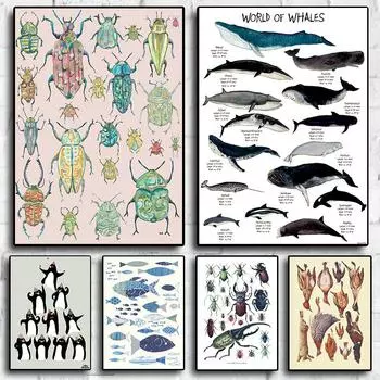 Поп-красочные животные, рыба, плакат, эстетические виды рыб, иллюстрация, эскиз, печать на холсте для настенного искусства, украшение дома, декор комнаты 21x30cm No Frame