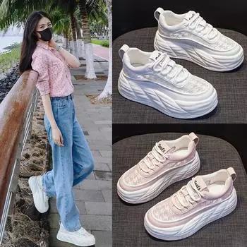 Поп-кроссовки повседневная обувь с круглым носком толстая подошва увеличение высоты повседневные кроссовки 33 розовый