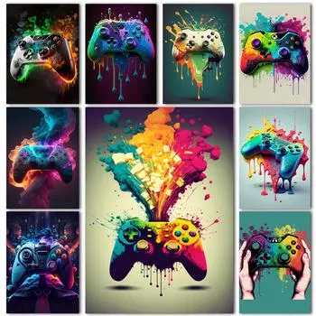 Поп-модный игровой автомат для мальчика, игровая комната, модные настенные художественные постеры, цветной электрический домашний декор, холст, живопись, фреска с принтом 21x30cm No Frame