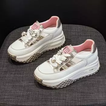 Поп-обувь мода внутренняя высота повседневные кроссовки толстая подошва сандалии 34 золотой