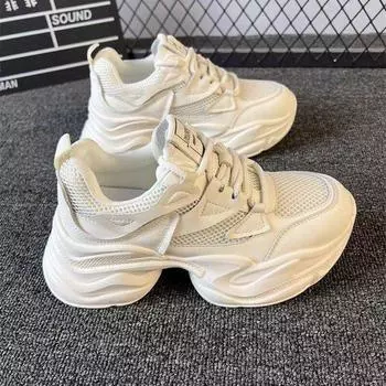 Поп-обувь женская с толстой подошвой, высокие женские туфли, летняя сетчатая дышащая повседневная спортивная обувь, маленькие белые туфли 35