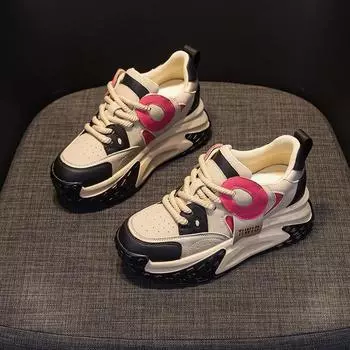 Поп-кроссовки черно-белые на толстой подошве повседневные модные маленькие белые кроссовки 33 чёрный