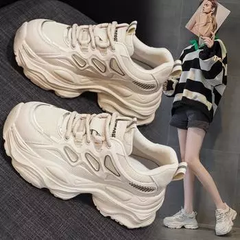 Pop shoes breathable heightening single shoes casual sneakers 35 абрикосовый