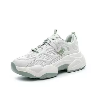 Pop shoes small white shoes thick bottom muffin leather casual sneakers 34 зелёный