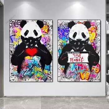 Поп-стиль Маскированная Панда Картина Маслом Уличные Граффити Плакат Спасает Любовь Печать Настенная Роспись 21cm30cm NoFrame