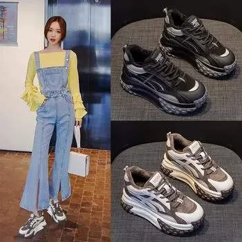 Поп-туфли маленькие белые туфли повседневная мода толстая подошва женские туфли 33 чёрный