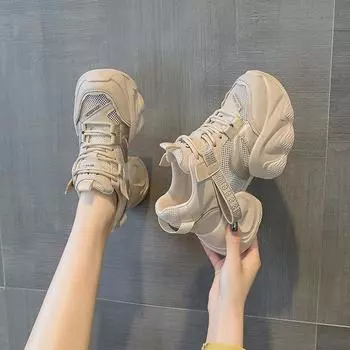 Поп-туфли с толстой подошвой через сетку повседневная мода стиль женская обувь 34 абрикосовый