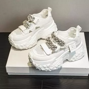 Поп-туфли с толстой подошвой, дышащая обувь, повседневные модные сандалии 34 белый