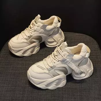 Поп-туфли с толстой подошвой повседневная модная студенческая обувь женская обувь 34 бежевый