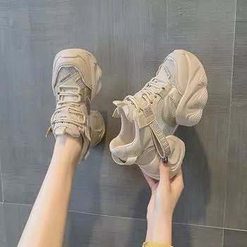 Поп-туфли с толстым дном и внутренней высотой, повседневная модная женская обувь 34 абрикосовый