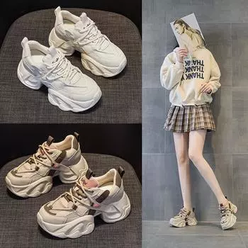 Поп-туфли с толстым дном внутренняя высота увеличивается повседневная мода 34 бежевый