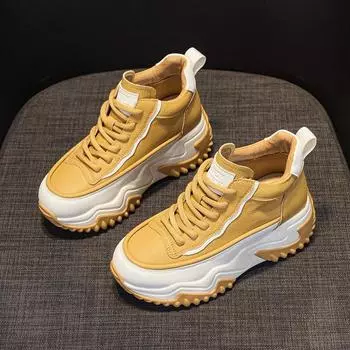 Поп-туфли с толстым дном, внутренняя высота увеличивается, повседневная модная студенческая обувь 34 жёлтый