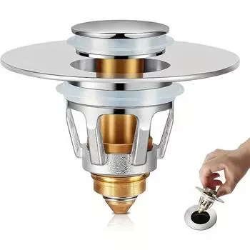 Pop up sink plug with hair catcher - suitable for bathroom, kitchen drain, anti clogging filter