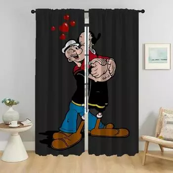 Шторы-занавески для комнаты Popeye the Sailor Blackout для 2-х панельных штор для детской комнаты, перегородки для домашнего интерьера, шторы для гостиной, кухни W50xH70cmx2pcs-CL
