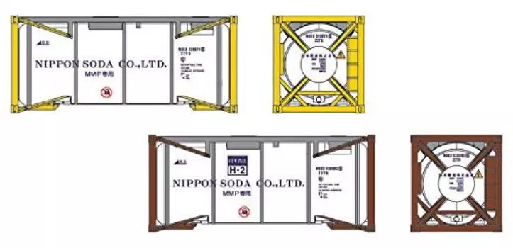 Popondetta N Gauge 8521 20-футовый контейнер-цистерна балочного типа Nippon Soda (Желтый/Коричневый)