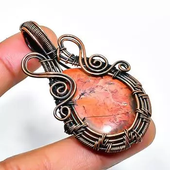 Ювелирный кулон ручной работы из медной проволоки с драгоценным камнем Poppy Jasper 2,17 дюйма 2.17 коричневый